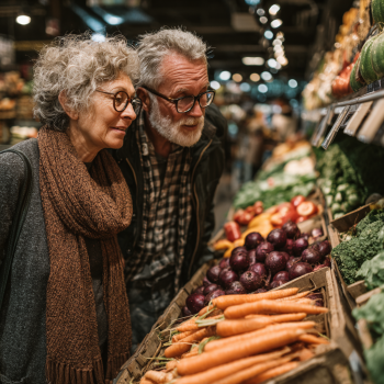 Starší pár připravující zdravé jídlo